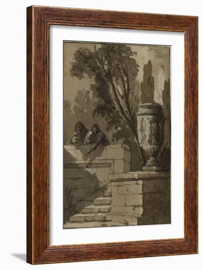 Vue d'un parc, escalier de pierre , vase-Pierre Lelu-Framed Giclee Print