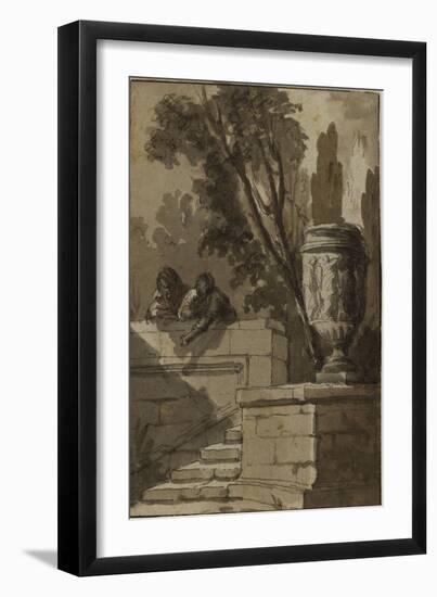 Vue d'un parc, escalier de pierre , vase-Pierre Lelu-Framed Giclee Print