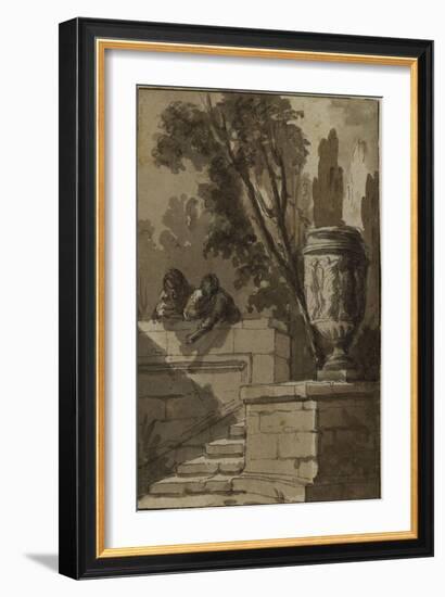 Vue d'un parc, escalier de pierre , vase-Pierre Lelu-Framed Giclee Print