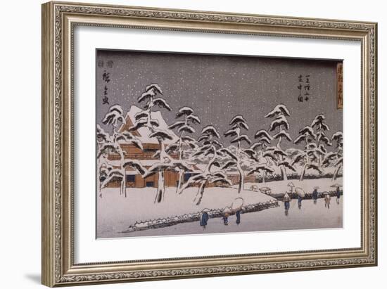 Vue d'un temple sous la neige-Ando Hiroshige-Framed Giclee Print