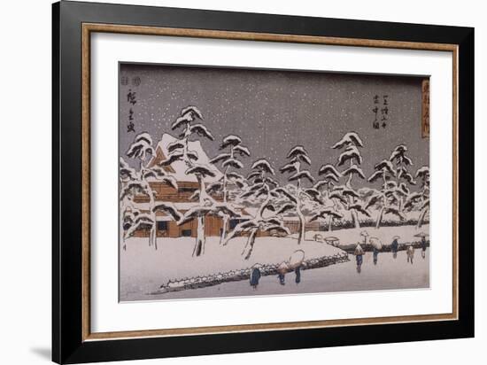 Vue d'un temple sous la neige-Ando Hiroshige-Framed Giclee Print