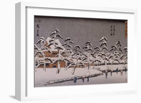 Vue d'un temple sous la neige-Ando Hiroshige-Framed Giclee Print