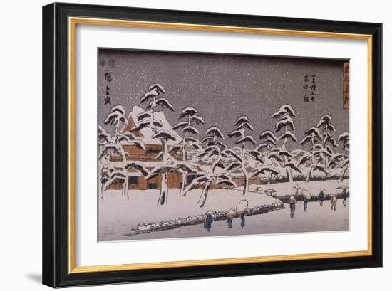 Vue d'un temple sous la neige-Ando Hiroshige-Framed Giclee Print