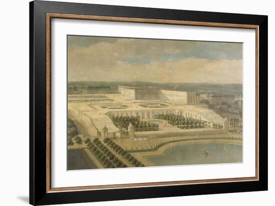 Vue de l'Orangerie, des parterres et du château de Versailles prises des hauteurs de Satory-Etienne Allegrain-Framed Giclee Print