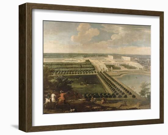 Vue de l'Orangerie, des parterres et du château de Versailles prises des hauteurs de Satory-Etienne Allegrain-Framed Giclee Print