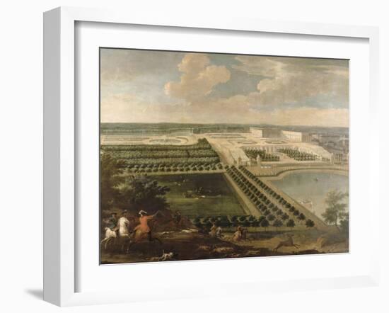 Vue de l'Orangerie, des parterres et du château de Versailles prises des hauteurs de Satory-Etienne Allegrain-Framed Giclee Print