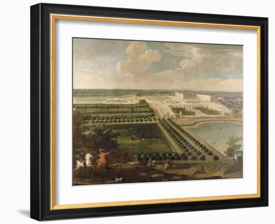 Vue de l'Orangerie, des parterres et du château de Versailles prises des hauteurs de Satory-Etienne Allegrain-Framed Giclee Print