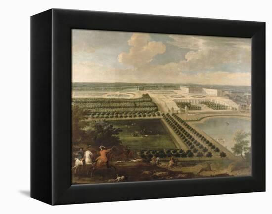 Vue de l'Orangerie, des parterres et du château de Versailles prises des hauteurs de Satory-Etienne Allegrain-Framed Premier Image Canvas