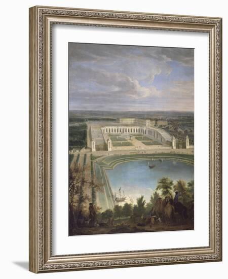 Vue de l'Orangerie et du château de Versailles depuis les hauteurs de Satory, au premier plan, la-Jean-Baptiste Martin-Framed Giclee Print