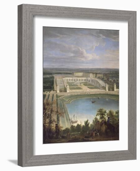 Vue de l'Orangerie et du château de Versailles depuis les hauteurs de Satory, au premier plan, la-Jean-Baptiste Martin-Framed Giclee Print