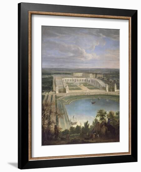 Vue de l'Orangerie et du château de Versailles depuis les hauteurs de Satory, au premier plan, la-Jean-Baptiste Martin-Framed Giclee Print