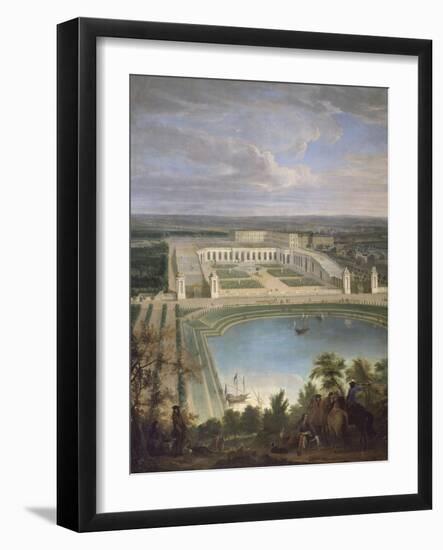 Vue de l'Orangerie et du château de Versailles depuis les hauteurs de Satory, au premier plan, la-Jean-Baptiste Martin-Framed Giclee Print