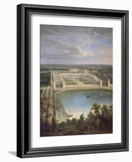 Vue de l'Orangerie et du château de Versailles depuis les hauteurs de Satory, au premier plan, la-Jean-Baptiste Martin-Framed Giclee Print