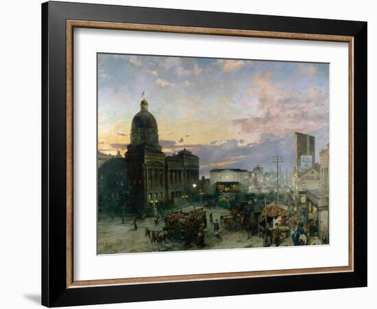 Vue De La Rue Washington a Indianapolis Au Crepuscule  Peinture De Theodor Groll (1857-1913) 1892--Theodor Groll-Framed Giclee Print