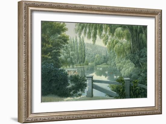 Vue de Malmaison : promenade des dames d'honneur sur la rivière.-Auguste Garneray-Framed Giclee Print