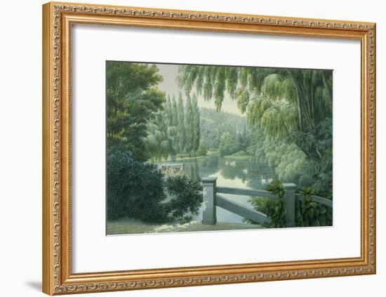 Vue de Malmaison : promenade des dames d'honneur sur la rivière.-Auguste Garneray-Framed Giclee Print