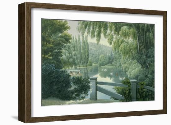 Vue de Malmaison : promenade des dames d'honneur sur la rivière.-Auguste Garneray-Framed Giclee Print