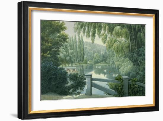 Vue de Malmaison : promenade des dames d'honneur sur la rivière.-Auguste Garneray-Framed Giclee Print