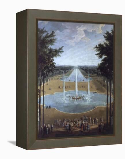 Vue du bassin d'Apollon et du Grand Canal de Versailles en 1713, au premier plan : Louis XIV à la-Pierre Denis Martin-Framed Premier Image Canvas