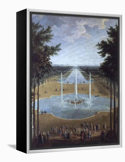 Vue du bassin d'Apollon et du Grand Canal de Versailles en 1713, au premier plan : Louis XIV à la-Pierre Denis Martin-Framed Premier Image Canvas