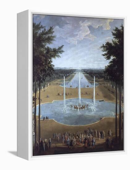 Vue du bassin d'Apollon et du Grand Canal de Versailles en 1713, au premier plan : Louis XIV à la-Pierre Denis Martin-Framed Premier Image Canvas