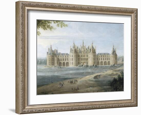 Vue du château de Chambord vers 1722 - au premier plan, le duc d'Orléans, Régent, donnant ses-Pierre Denis Martin-Framed Giclee Print