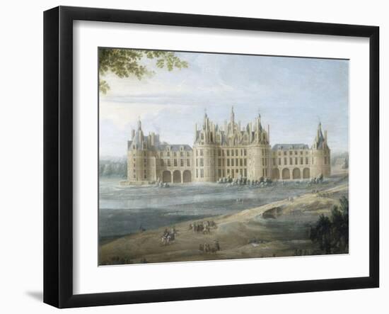 Vue du château de Chambord vers 1722 - au premier plan, le duc d'Orléans, Régent, donnant ses-Pierre Denis Martin-Framed Giclee Print