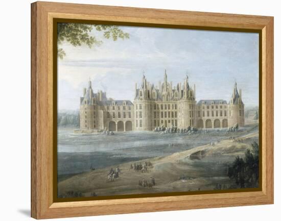 Vue du château de Chambord vers 1722 - au premier plan, le duc d'Orléans, Régent, donnant ses-Pierre Denis Martin-Framed Premier Image Canvas