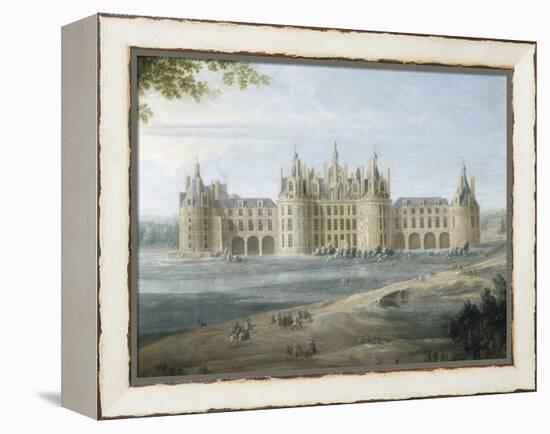 Vue du château de Chambord vers 1722 - au premier plan, le duc d'Orléans, Régent, donnant ses-Pierre Denis Martin-Framed Premier Image Canvas