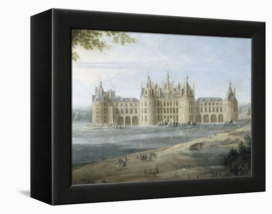 Vue du château de Chambord vers 1722 - au premier plan, le duc d'Orléans, Régent, donnant ses-Pierre Denis Martin-Framed Premier Image Canvas