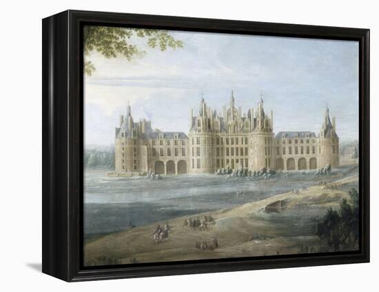 Vue du château de Chambord vers 1722 - au premier plan, le duc d'Orléans, Régent, donnant ses-Pierre Denis Martin-Framed Premier Image Canvas