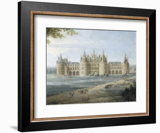 Vue du château de Chambord vers 1722 - au premier plan, le duc d'Orléans, Régent, donnant ses-Pierre Denis Martin-Framed Giclee Print