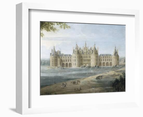 Vue du château de Chambord vers 1722 - au premier plan, le duc d'Orléans, Régent, donnant ses-Pierre Denis Martin-Framed Giclee Print