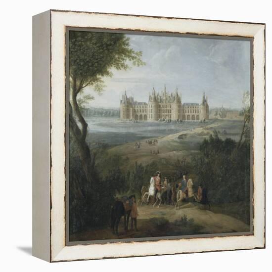 Vue du château de Chambord vers 1722 - au premier plan, le duc d'Orléans, Régent, donnant ses-Pierre Denis Martin-Framed Premier Image Canvas