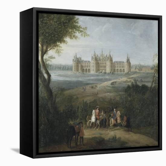 Vue du château de Chambord vers 1722 - au premier plan, le duc d'Orléans, Régent, donnant ses-Pierre Denis Martin-Framed Premier Image Canvas