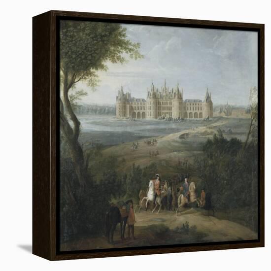 Vue du château de Chambord vers 1722 - au premier plan, le duc d'Orléans, Régent, donnant ses-Pierre Denis Martin-Framed Premier Image Canvas