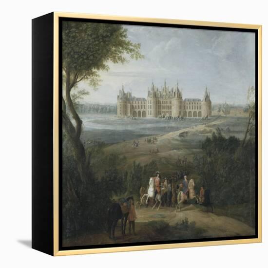 Vue du château de Chambord vers 1722 - au premier plan, le duc d'Orléans, Régent, donnant ses-Pierre Denis Martin-Framed Premier Image Canvas