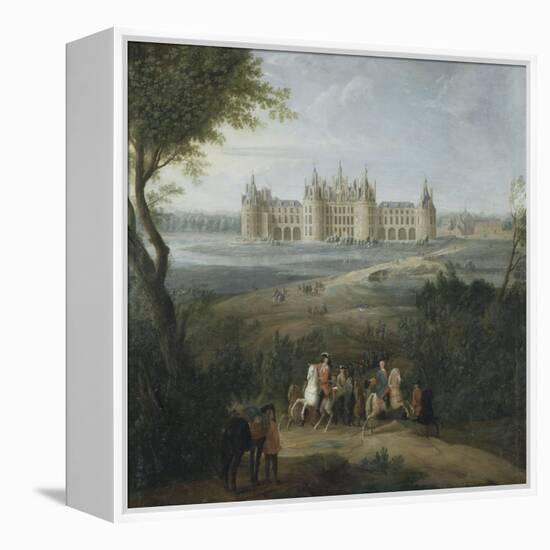 Vue du château de Chambord vers 1722 - au premier plan, le duc d'Orléans, Régent, donnant ses-Pierre Denis Martin-Framed Premier Image Canvas