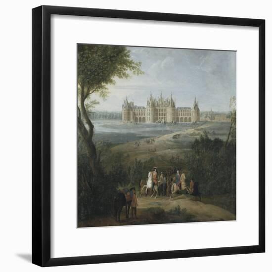Vue du château de Chambord vers 1722 - au premier plan, le duc d'Orléans, Régent, donnant ses-Pierre Denis Martin-Framed Giclee Print