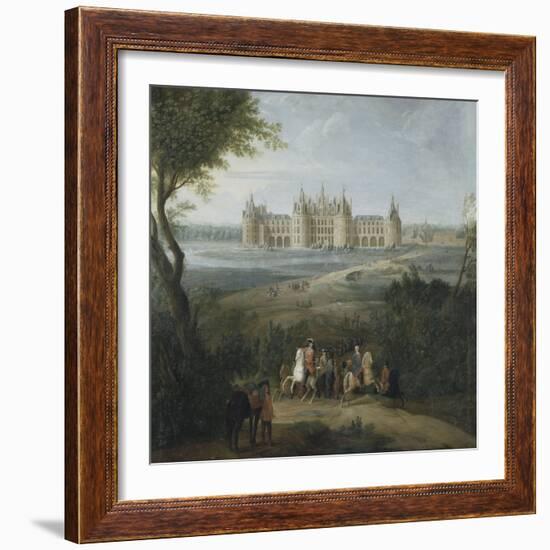 Vue du château de Chambord vers 1722 - au premier plan, le duc d'Orléans, Régent, donnant ses-Pierre Denis Martin-Framed Giclee Print