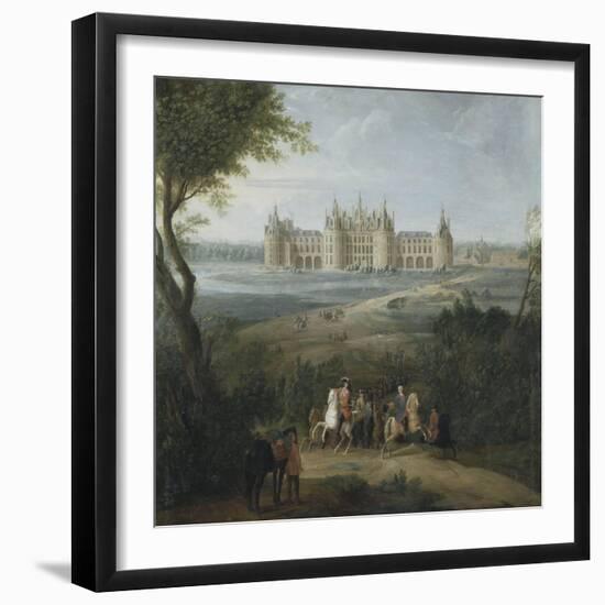 Vue du château de Chambord vers 1722 - au premier plan, le duc d'Orléans, Régent, donnant ses-Pierre Denis Martin-Framed Giclee Print