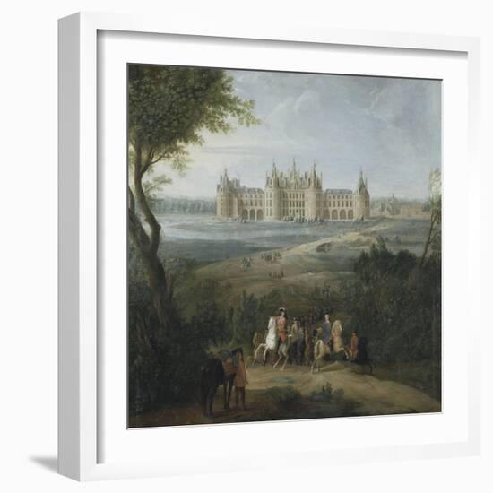 Vue du château de Chambord vers 1722 - au premier plan, le duc d'Orléans, Régent, donnant ses-Pierre Denis Martin-Framed Giclee Print