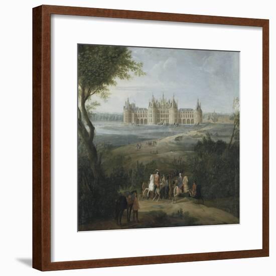 Vue du château de Chambord vers 1722 - au premier plan, le duc d'Orléans, Régent, donnant ses-Pierre Denis Martin-Framed Giclee Print