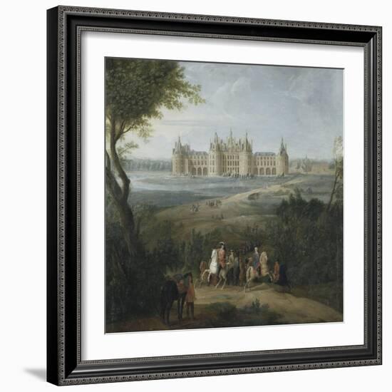 Vue du château de Chambord vers 1722 - au premier plan, le duc d'Orléans, Régent, donnant ses-Pierre Denis Martin-Framed Giclee Print