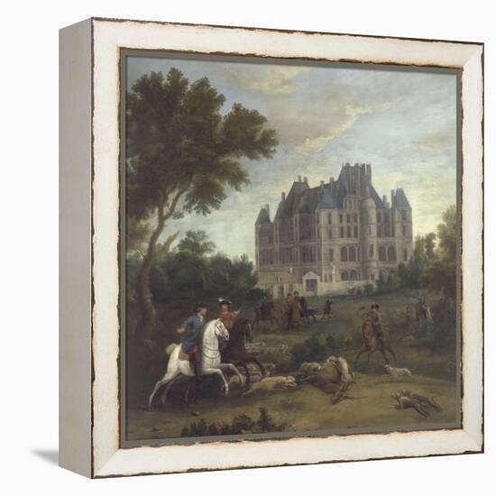 Vue du château de Madrid dans le bois de Boulogne vers 1722 - avec chasse au cerf du duc de-Pierre Denis Martin-Framed Premier Image Canvas