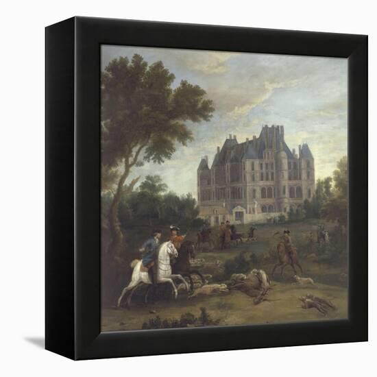 Vue du château de Madrid dans le bois de Boulogne vers 1722 - avec chasse au cerf du duc de-Pierre Denis Martin-Framed Premier Image Canvas