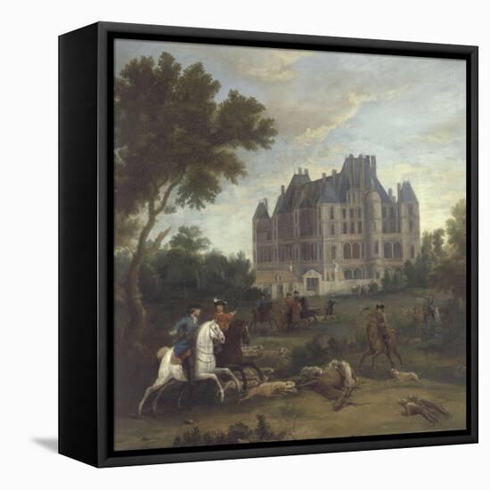 Vue du château de Madrid dans le bois de Boulogne vers 1722 - avec chasse au cerf du duc de-Pierre Denis Martin-Framed Premier Image Canvas