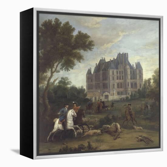 Vue du château de Madrid dans le bois de Boulogne vers 1722 - avec chasse au cerf du duc de-Pierre Denis Martin-Framed Premier Image Canvas