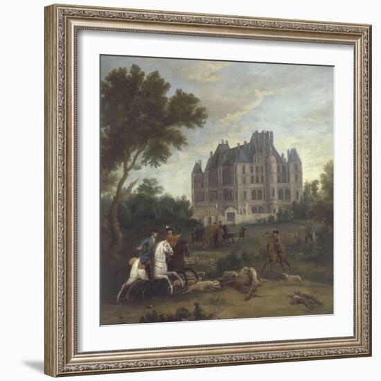 Vue du château de Madrid dans le bois de Boulogne vers 1722 - avec chasse au cerf du duc de-Pierre Denis Martin-Framed Giclee Print