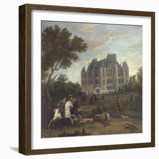 Vue du château de Madrid dans le bois de Boulogne vers 1722 - avec chasse au cerf du duc de-Pierre Denis Martin-Framed Giclee Print